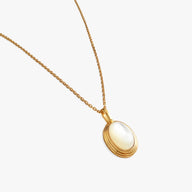 Alicia Oval Gemstone Pendant Necklace in Gold with Mother of Pearl by Deduet