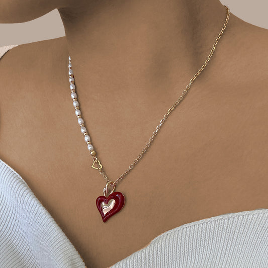 Lady wearing Aubrie Heart Pendant Necklace by Deduet