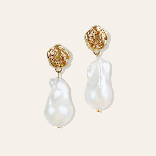 Rosy Large Baroque Pearl Drop Earrings by Deduet