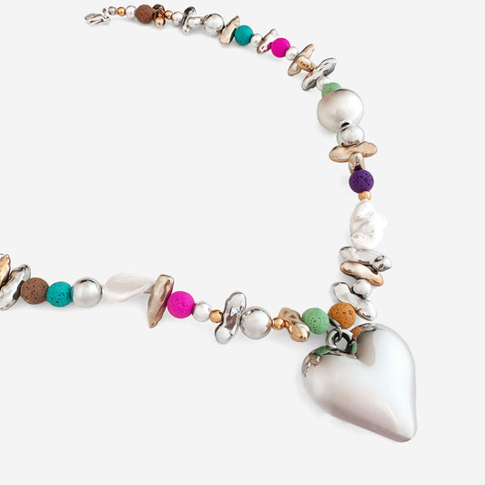 Mila Beaded Heart Pendant Necklace by Deduet