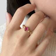 Lady Wearing Drea Adjustable Ruby Ring Gold