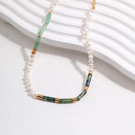 Esther moss agate pearl necklace
