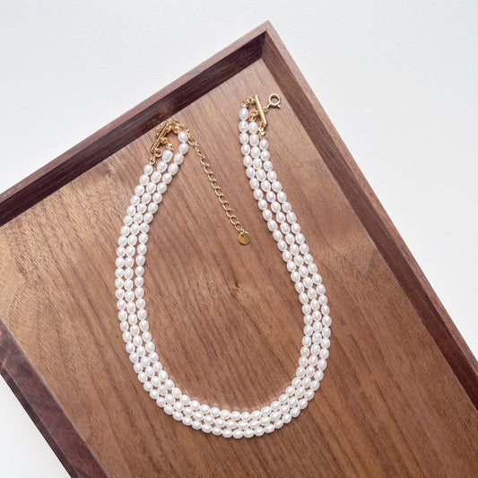 Elena Three-Strand Pearl Necklace by Deduet