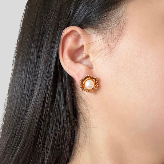 Jasmine Sunflower Pearl Stud Earrings