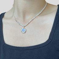 Lady wearing Kaylee Opal Pearl Necklace by Deduet