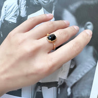 Lady wearing Olive Adjustable Black Onyx Signet Ring by Deduet