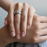Lady wearing Samantha Adjustable Bold Silver Ring by Deduet