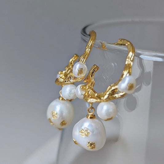Shelby Pearl Drop Earrings in Gold by Deduet