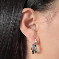 lady-wearing-valerie-gemstone-hoop-earrings-silver